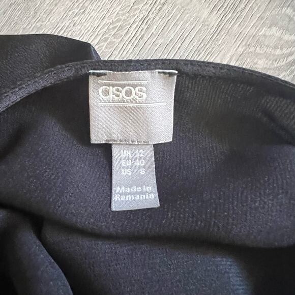 ASOS One Shoulder Jumpsuit 8 MED Black Satin Flare Cowlneck Wide Leg Going Out - Picture 10 of 11